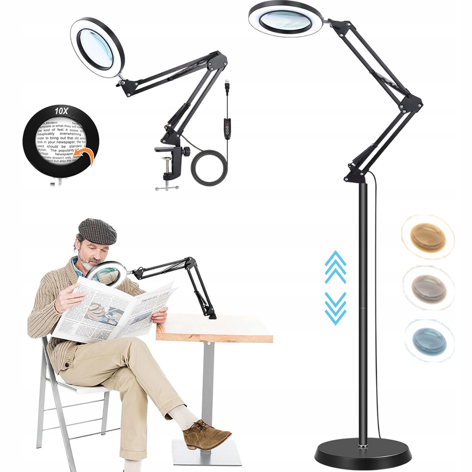 10 X Lampa Lupa, Led Stolní Lampa, Kosmetická Lampa, Stojací Lampa 3V1