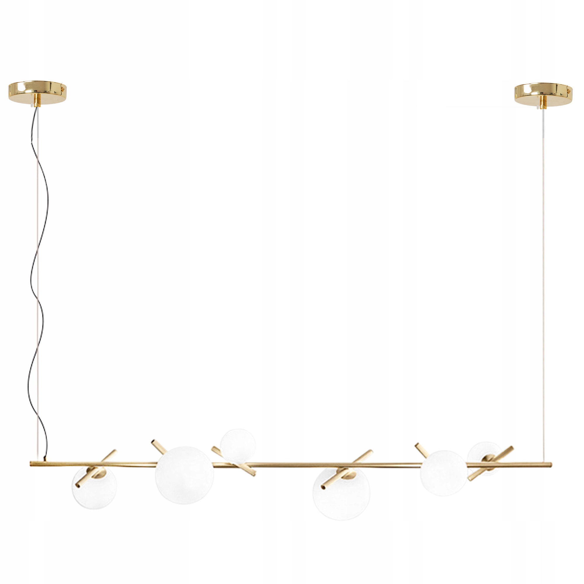 Zlatá závesná stropná lampa luster biele gule elegantná