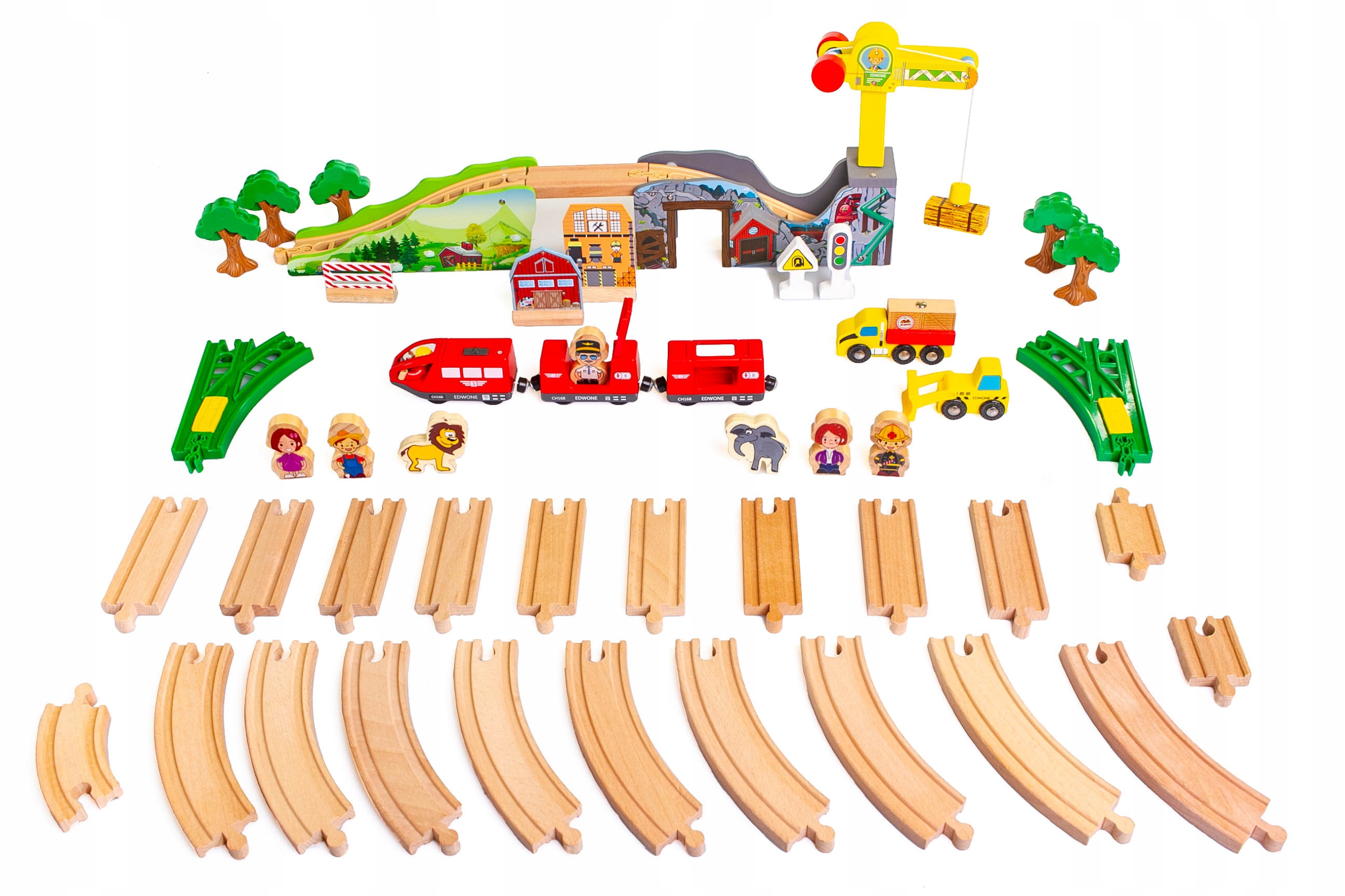 Drewniana Kolejka Pociąg na Baterie Tor Tory Zestaw Auto dla Dzieci XL 3,2m Materiał drewno