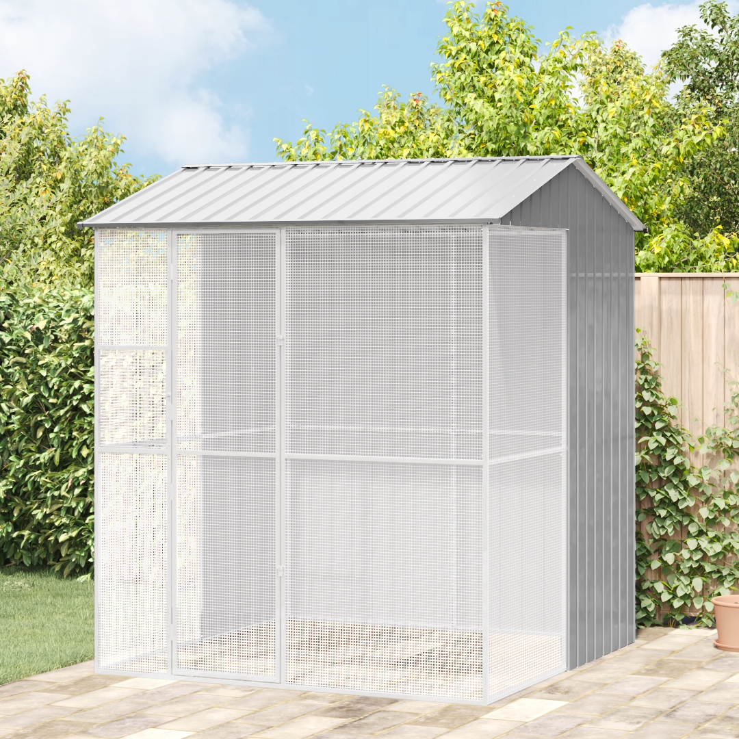 Levně Velká venkovní klec pro ptáky, Ocel lakovaná práškovou barvou, 215 x 210 x 247 cm