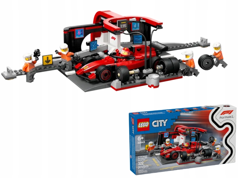 Lego 60443 City Sada F1 Pit stop a mechanici s bolidem Ferrari 6+ 322 Ks