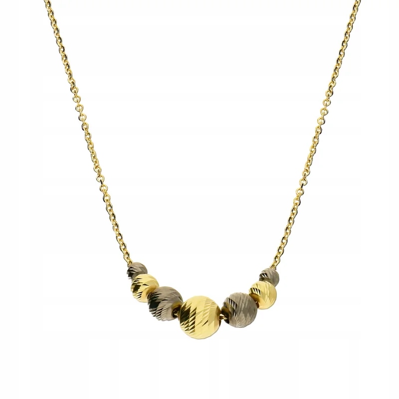 Elegantní zlatý řetízkový náhrdelník 585, diamantové kuličky, dvě barvy R45