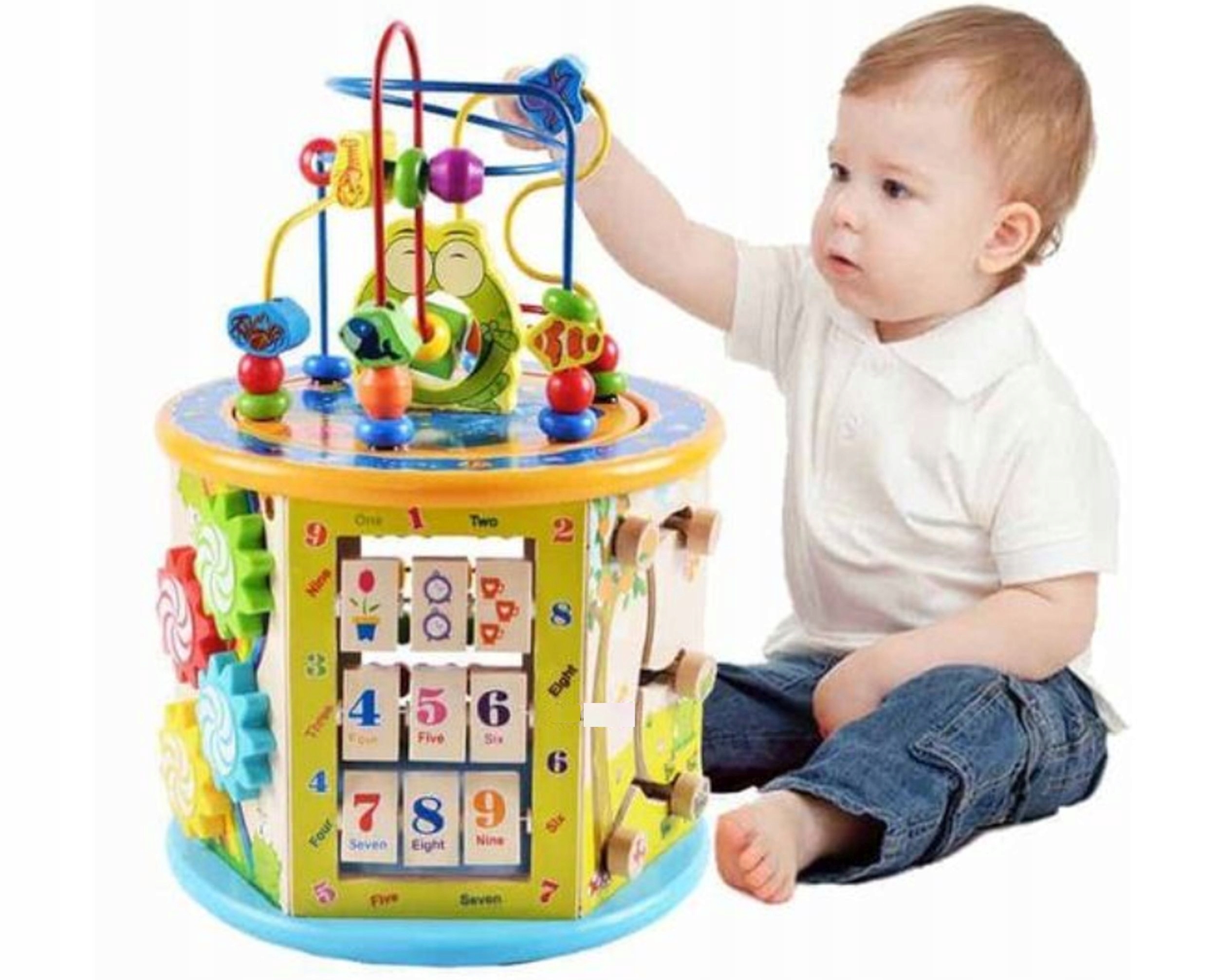 

Drewniana Skrzynka Kostka Edukacyjna 8w1 Sorter tA