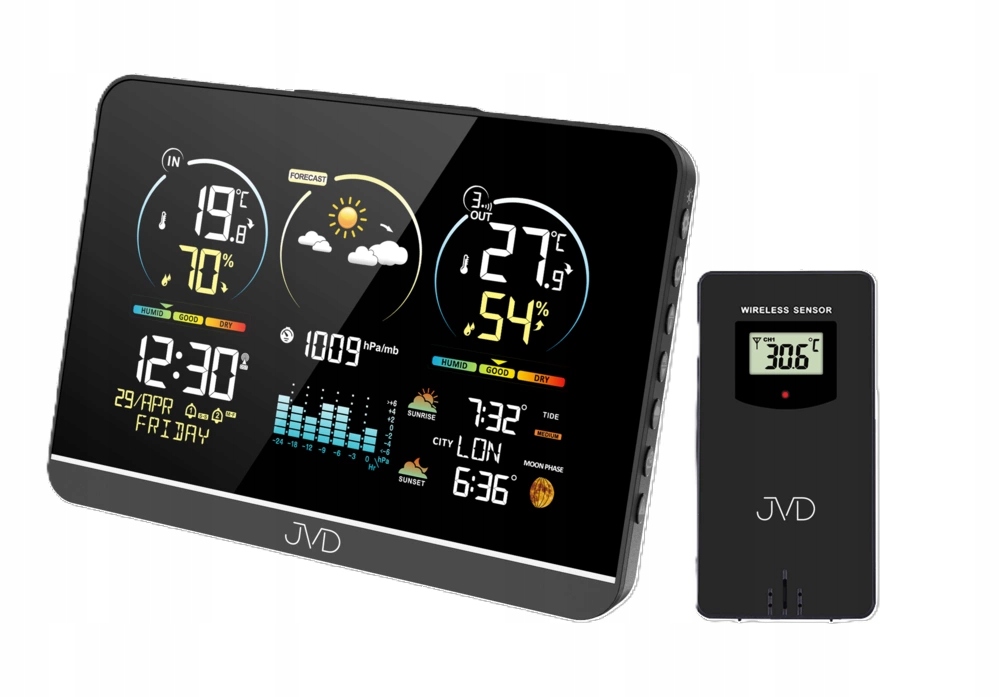 Stacja Pogody Jvd RB3408 Radio Contolled Czujnik Zewnętrzny Higrometr