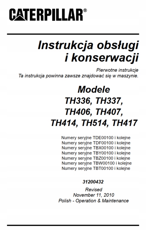 CAT TH336 337 406 407-514 ИНСТРУКЦИЯ ОБСЛУЖИВАНИЯ DTR фото 1