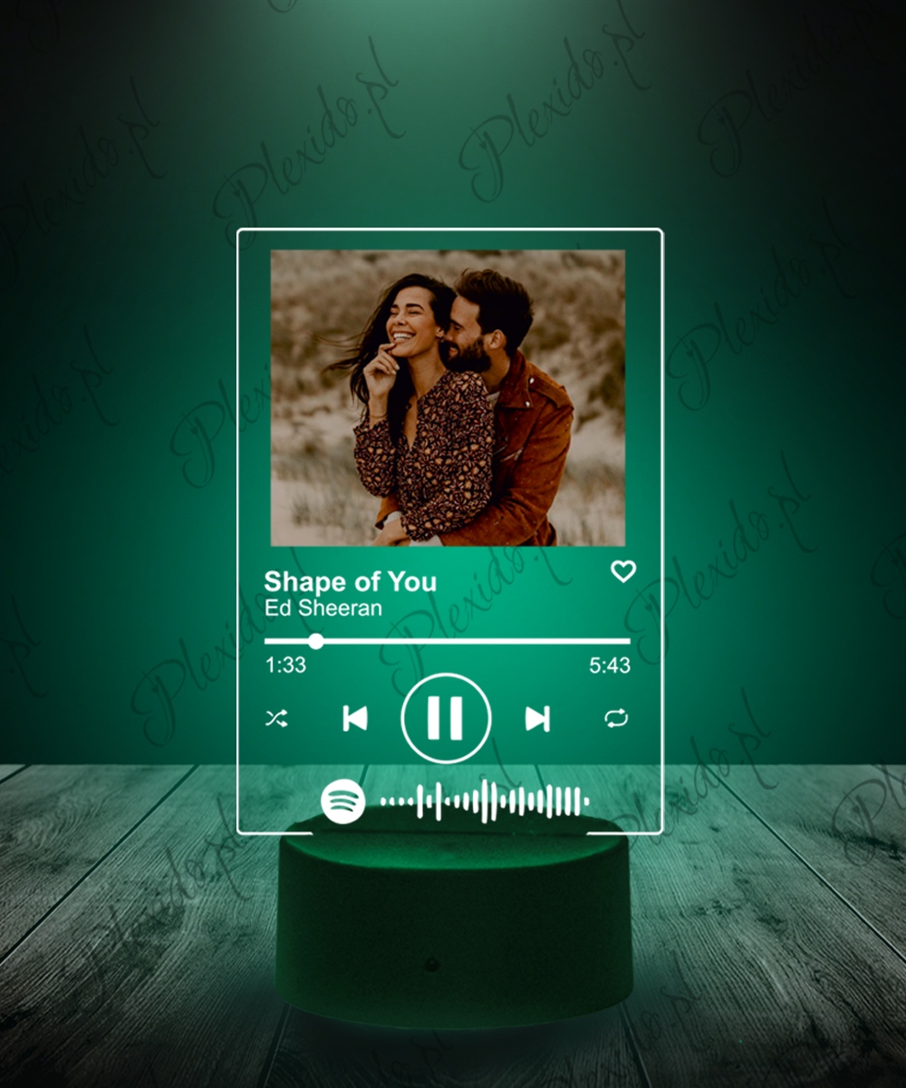 Lampka Spotify Piosenka na Szkle Zdjęcie Prezent Wysokość produktu 21 cm