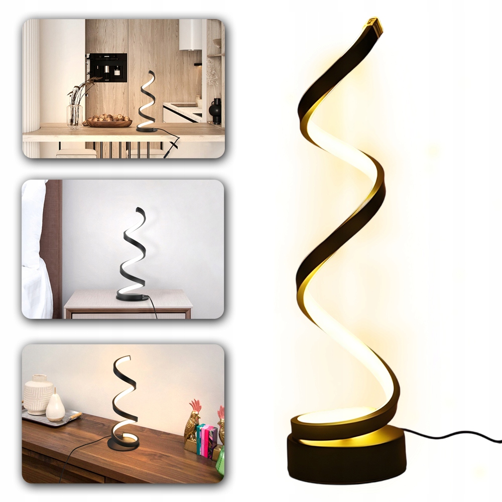 LAMPKA NOCNA LED SPIRALNYM DESIGNIE DO SYPIALNI ŚCIEMNIANA LAMPA STOŁOWA
