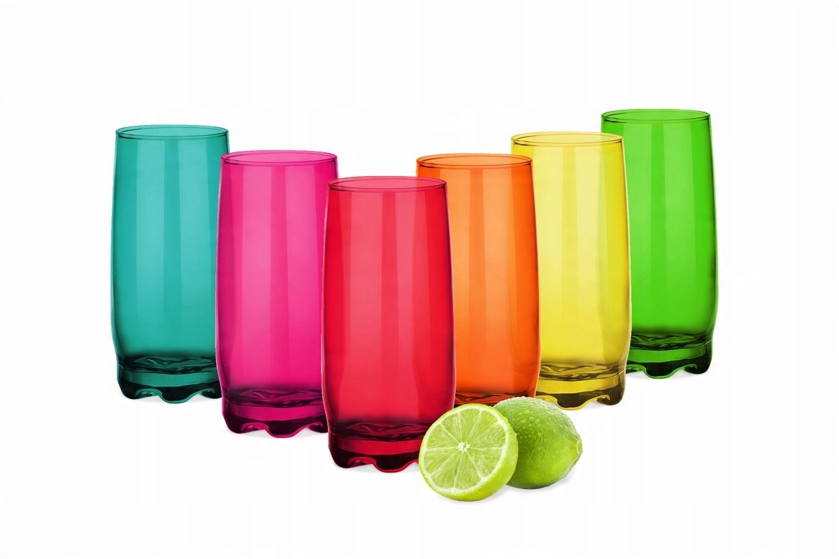 

6x Kolorowe Szklanki Do Drinków, Soków 350 ml