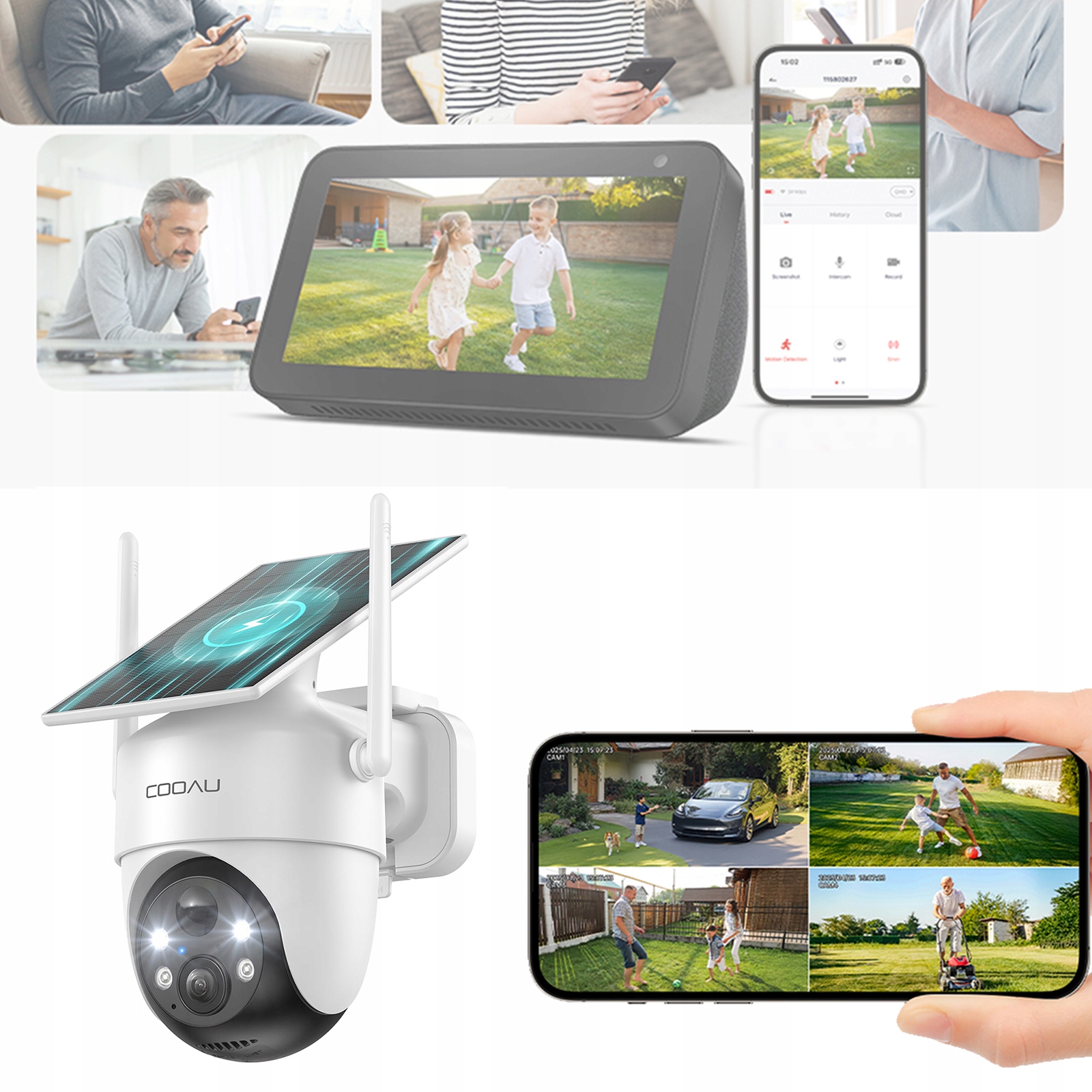 Venkovní Otočná Kamera Wifi Solární 3MPX Ai Detekce s Wi-Fi, Bluetooth