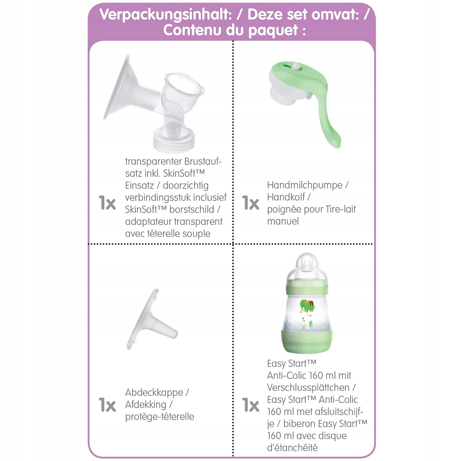 LAKTATOR MAM Manual Breast Pump zapieczętowany butelka smoczek Kolor odcienie zieleni