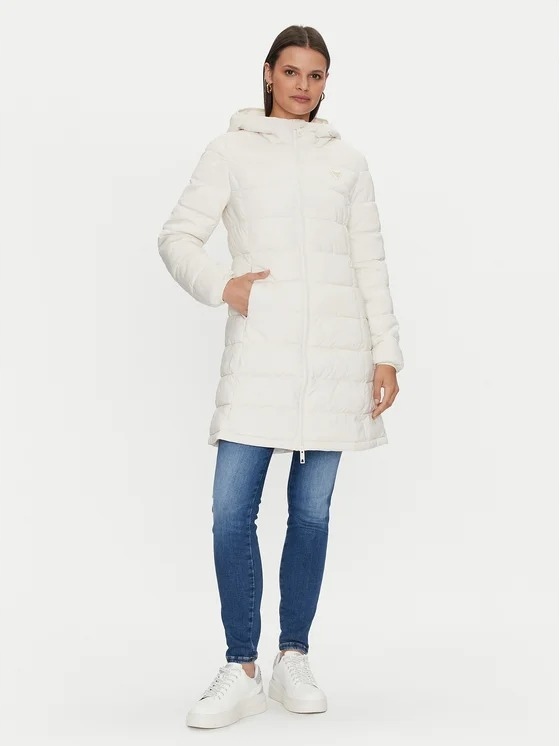 Guess Prošívaná Dámská Zimní Bunda S Kapucí Ecru 38 Gła