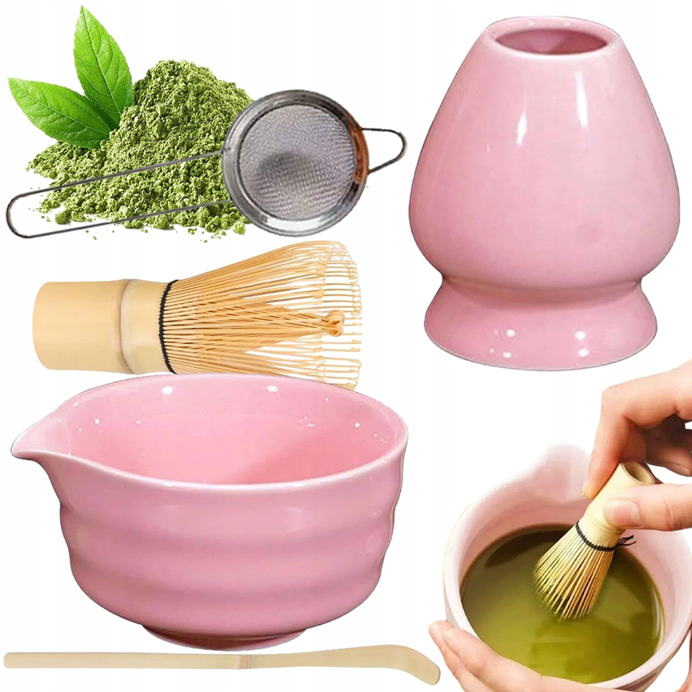 Levně Dárková Sada Na Čaj Matcha Sada Matcha S Metličkou 5KS Růžová