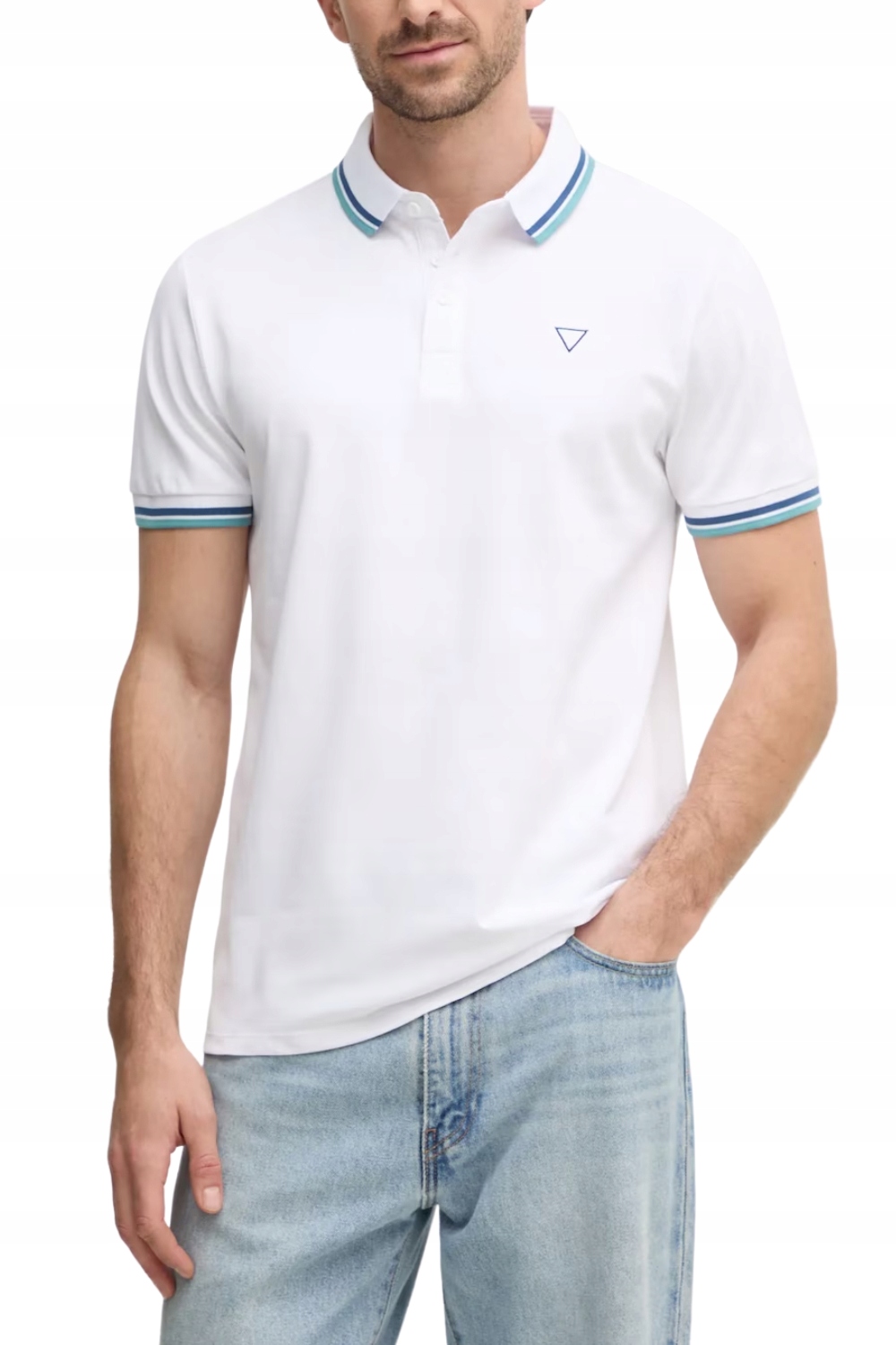 Guess Bílé pánské polo tričko Pique XXL