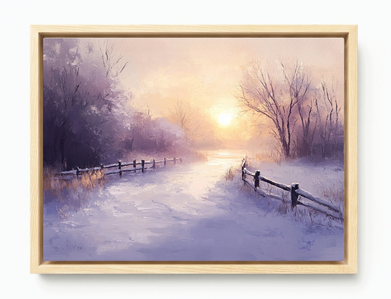Obraz Rám Americký Box Krajina Pohled Vesnice Slunce Zima Sníh Cesta 80x60
