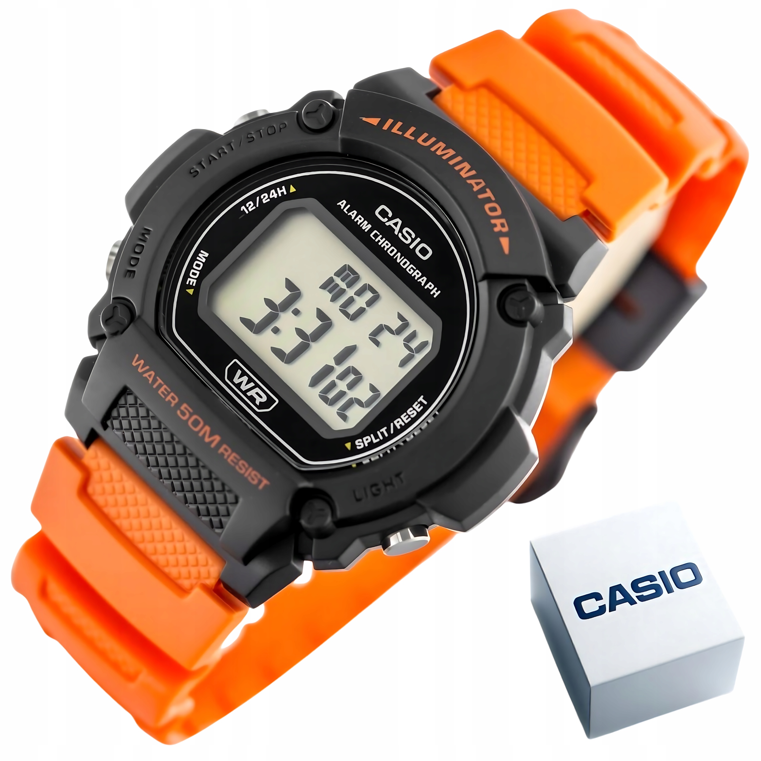 Pánské Hodinky Casio W-219H-4AV Oranžové Sportovní Led Stopky Alarm WR50
