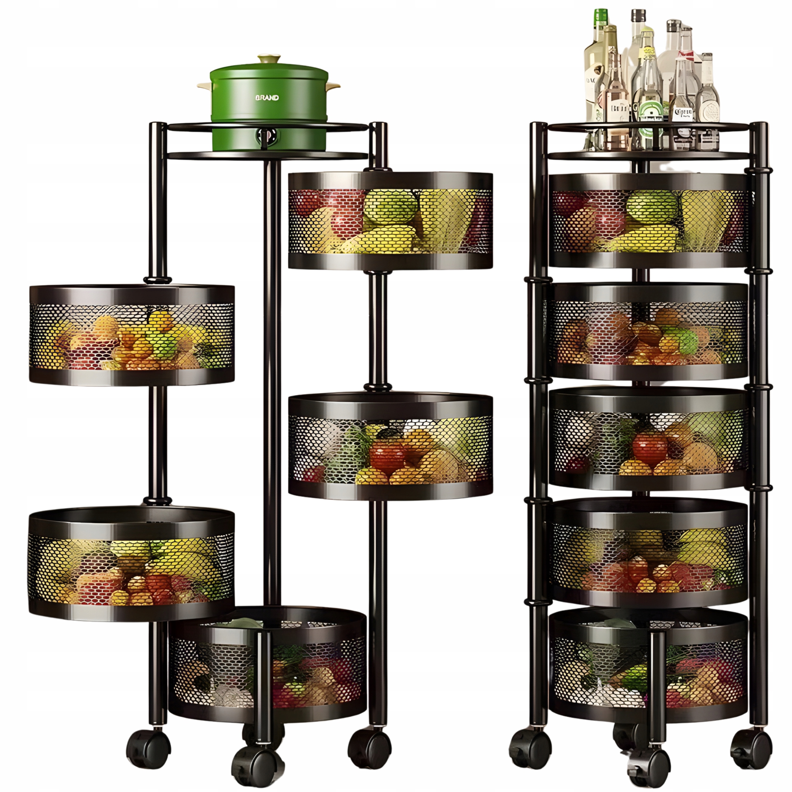 Mobilní regál 90 cm, kuchyňský stolek na kolečkách, 5 košů, zelenina, ovoce, vozík