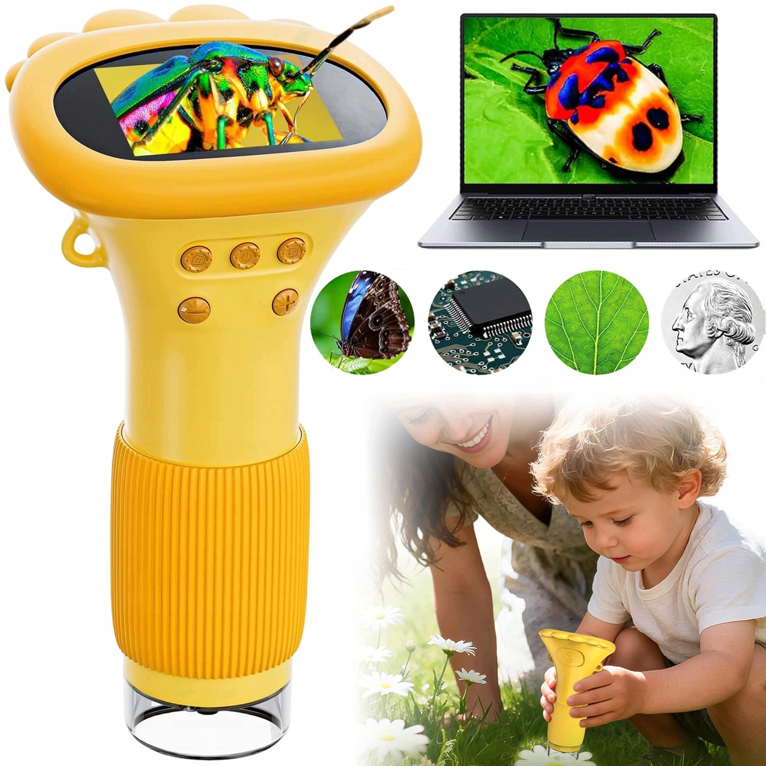 Přenosný Miniaturní Mikroskop 1000X Led 2" Digitální Mikroskop Pro Děti