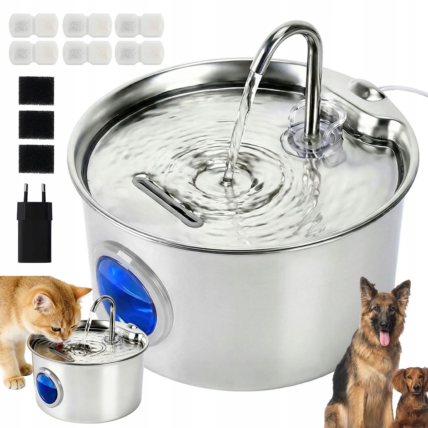 Automatická Fontána Pro Kočky Psa Z Nerezové Oceli 2.6 L S Filtry