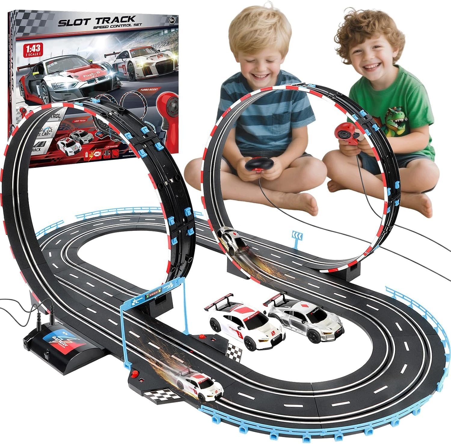 Tor wyścigowy elektryczny 1:43 dla dzieci 2 sloty 366 cm