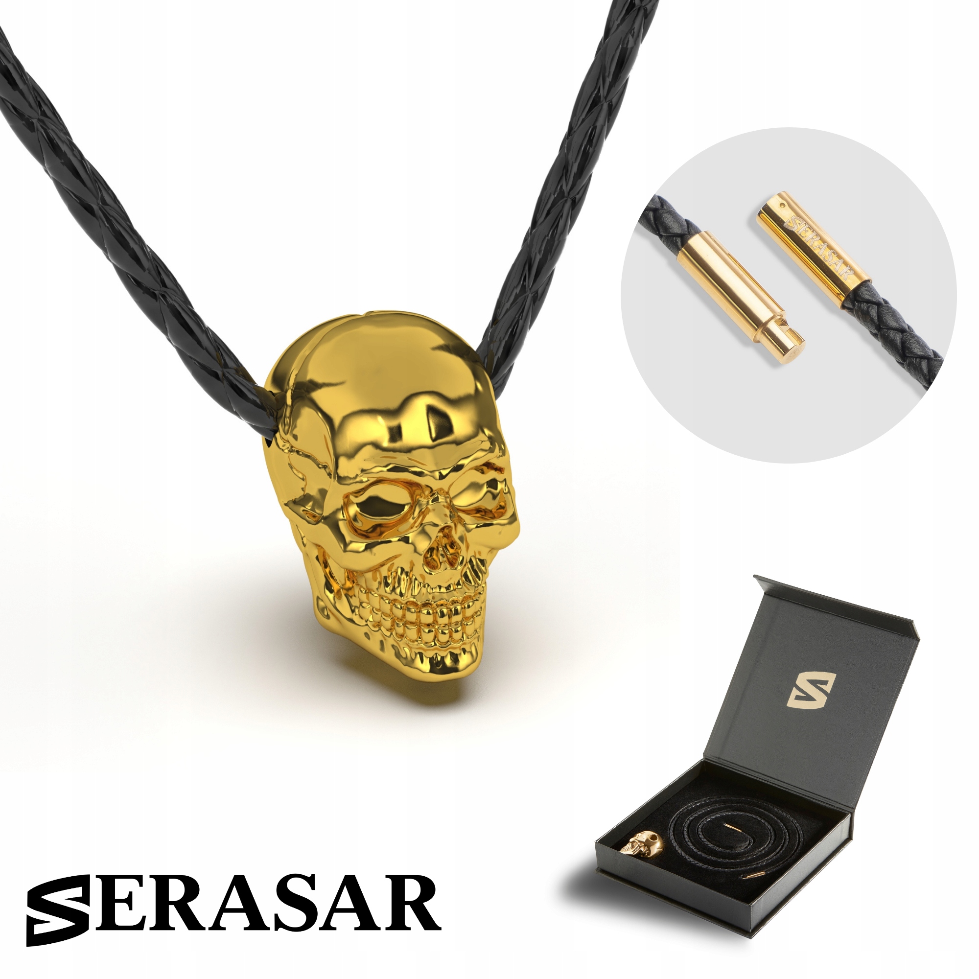 Pánský kožený náhrdelník [Skull] Zlatý