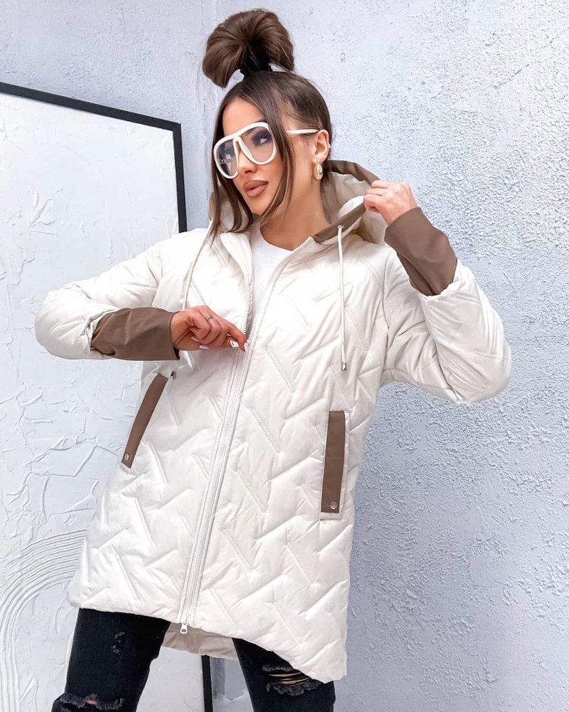 Prošívaná Bunda Plus Size T2-2291 Ecru 50