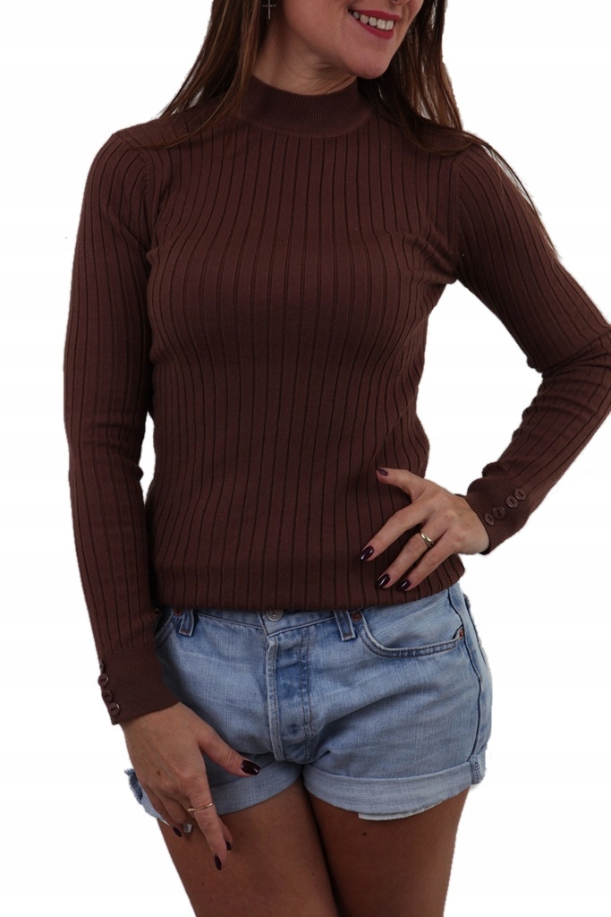 

Dopasowany Sweterek Prążki Ozdobne Guziczki Kolory