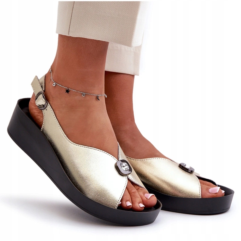 Kožené Sandály Na Platformě A Podpatku S.barski KV51-020 Zlaté 36