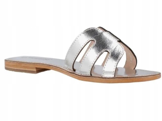 Les Tropeziennes Stříbrné Kožené Nazouváky Na Plochém Podpatku 40 J0A