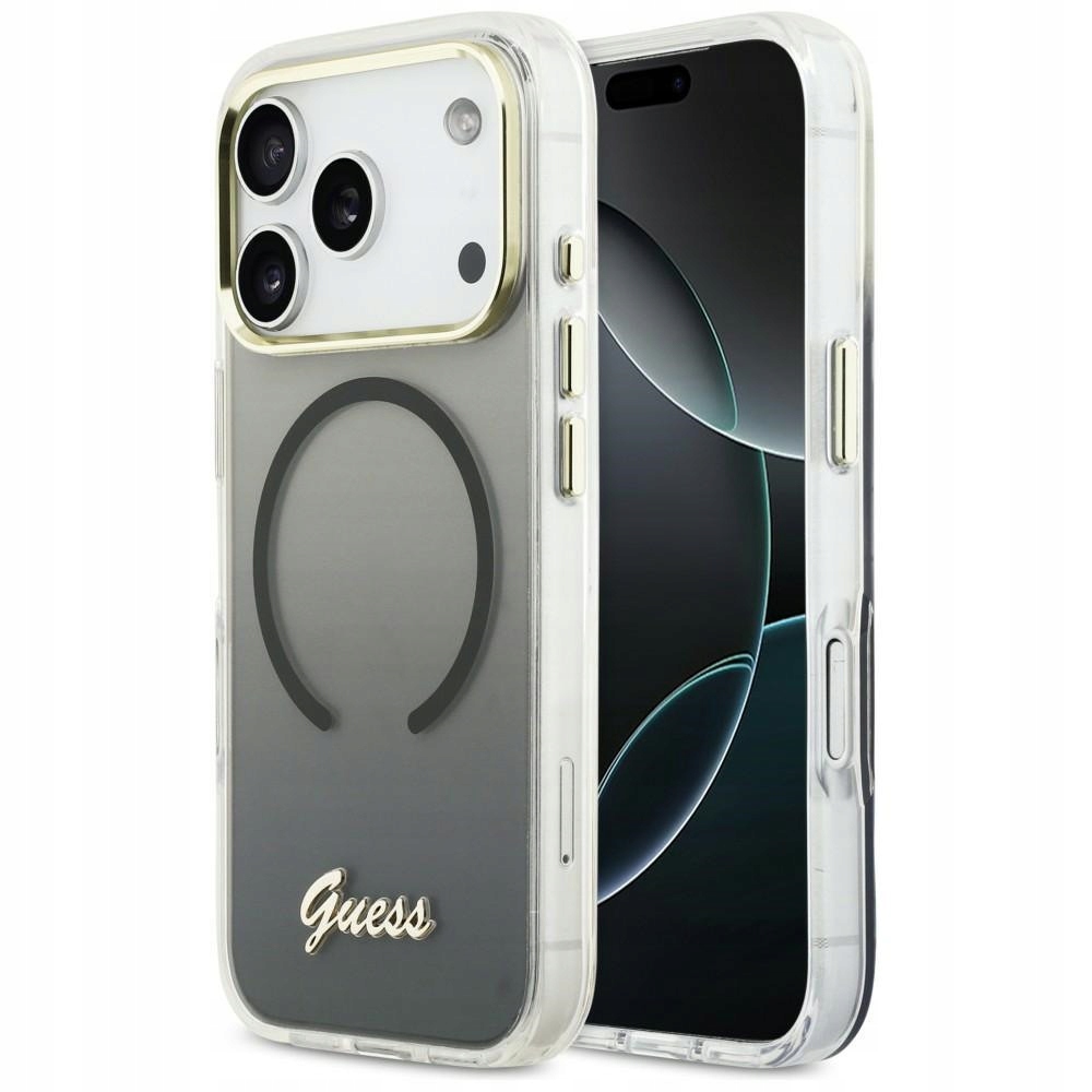 Pouzdro Guess IML Gradient Script Metal MagSafe pro Apple iPhone 17 Pro, černé
