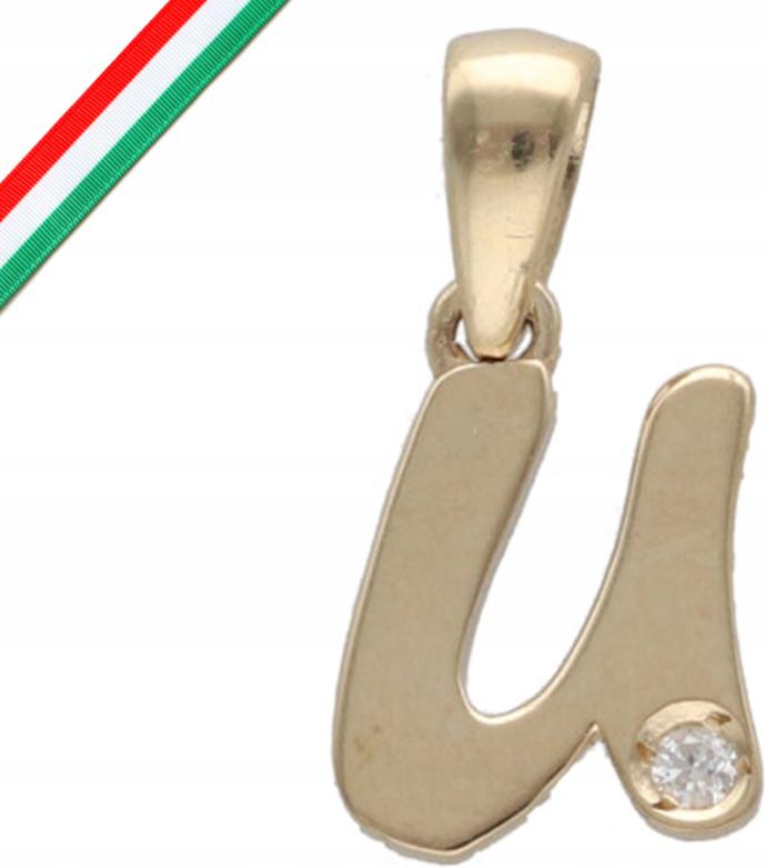 Zlatý přívěsek 585 písmeno U s diamantem 0,55g, ideální jako dárek 14k