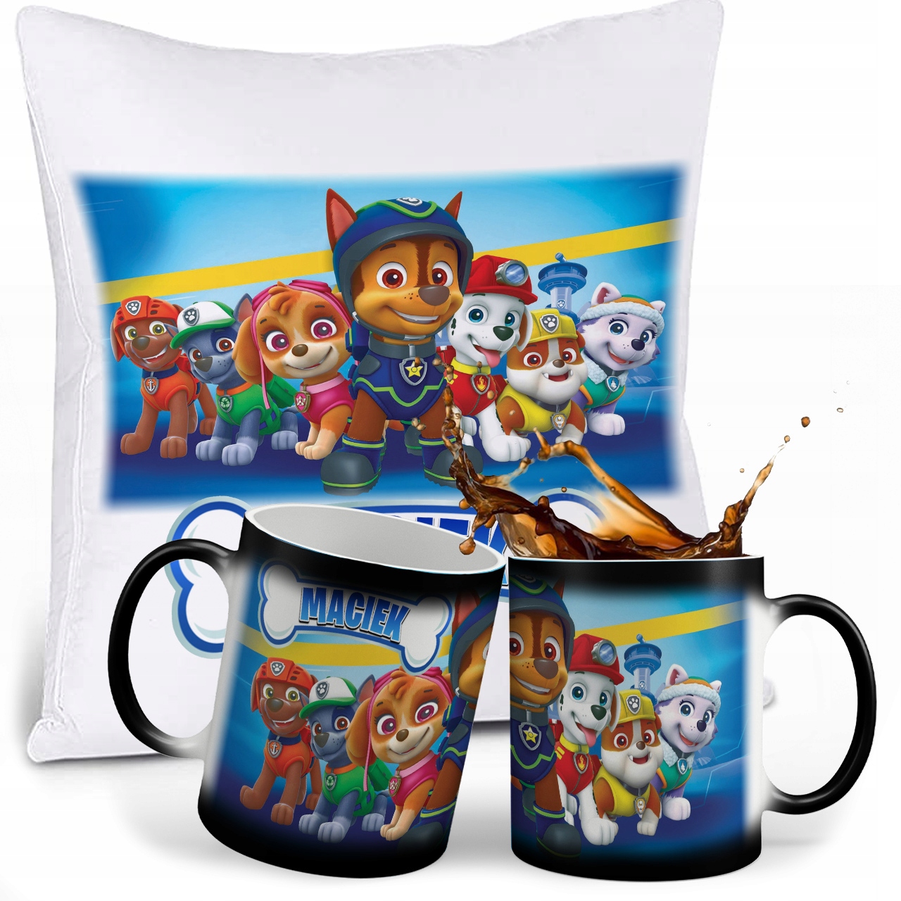 

Zestaw Psi Patrol Magiczny Kubek Poduszka Imie