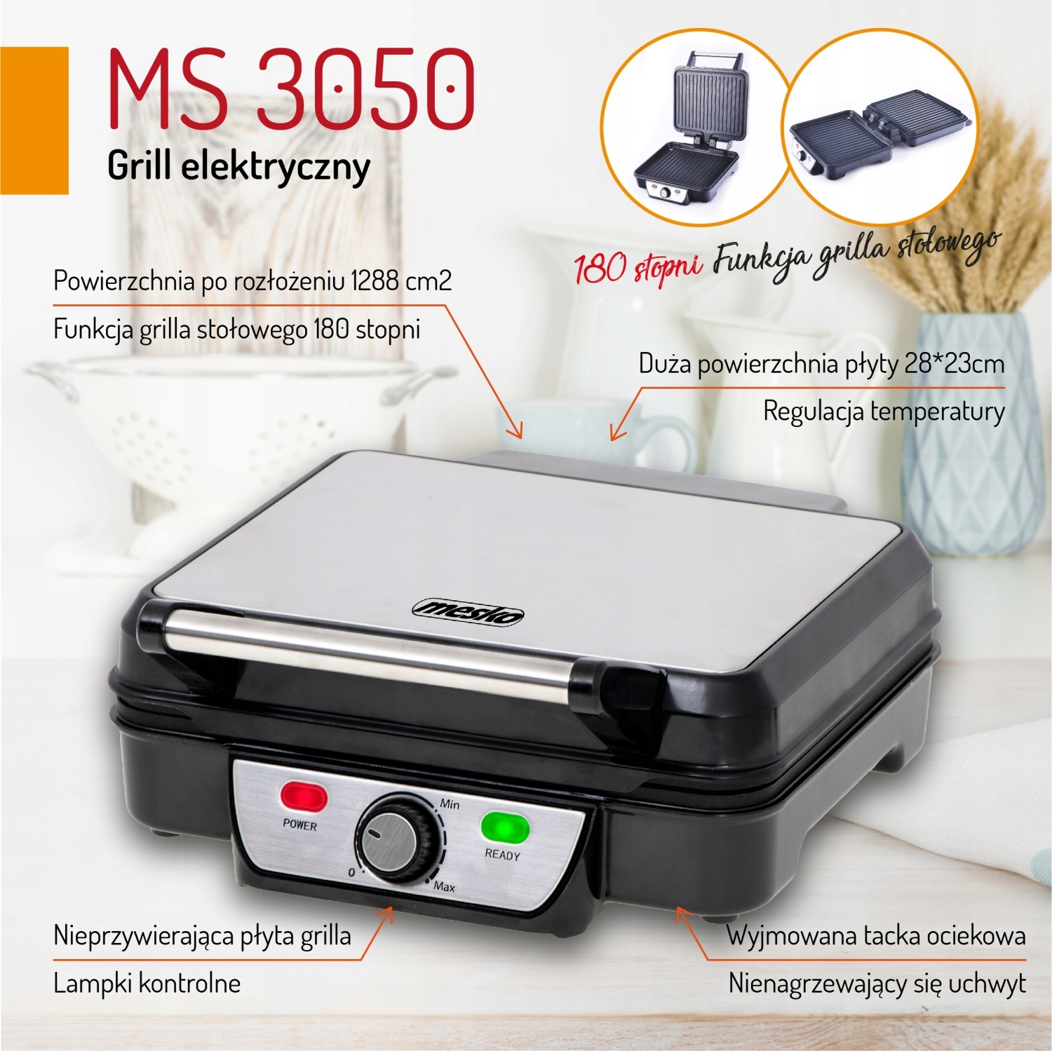 Grill Elektryczny Mesko MS 3050 2500W Duża Powierzchnia Grillowania