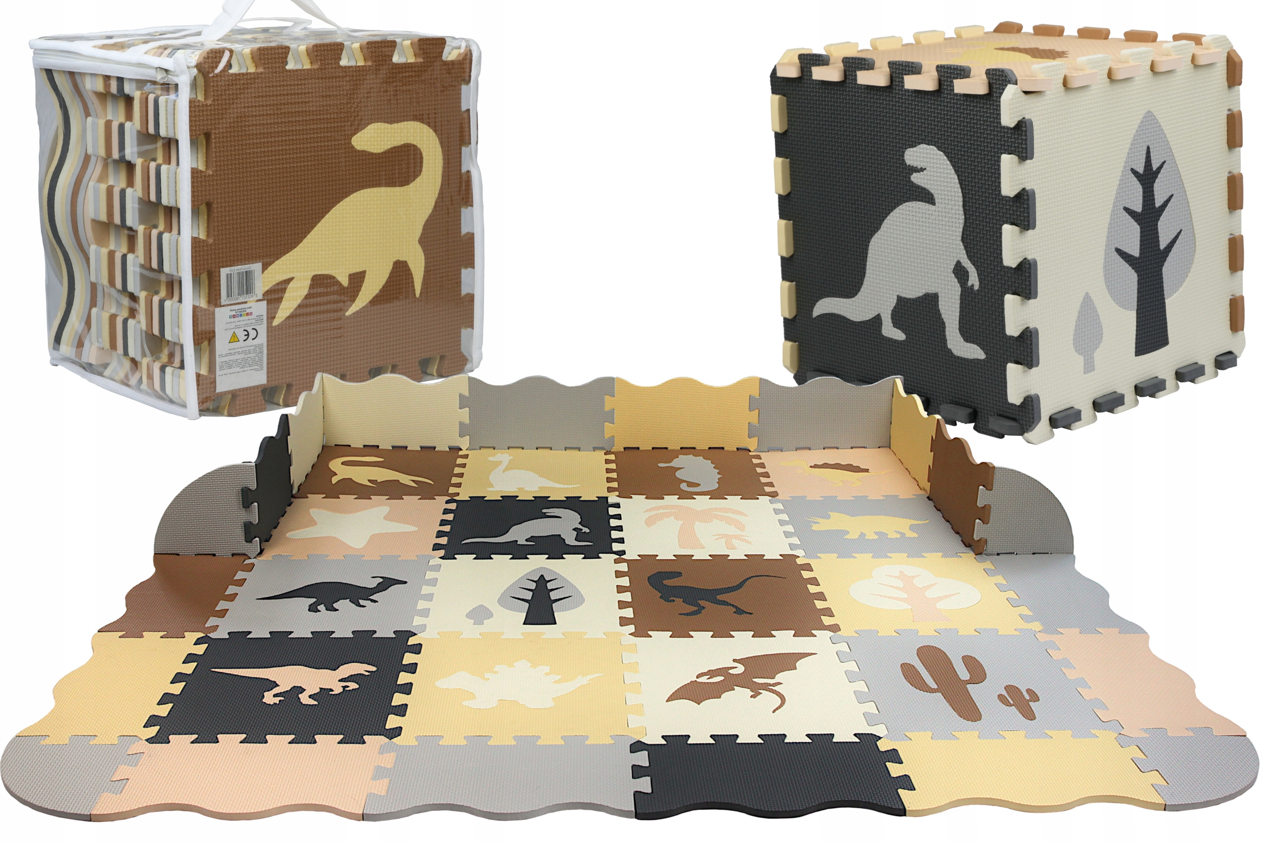 

Duża Mata Piankowa XXL Kojec Puzzle 3w1 Dinozaury