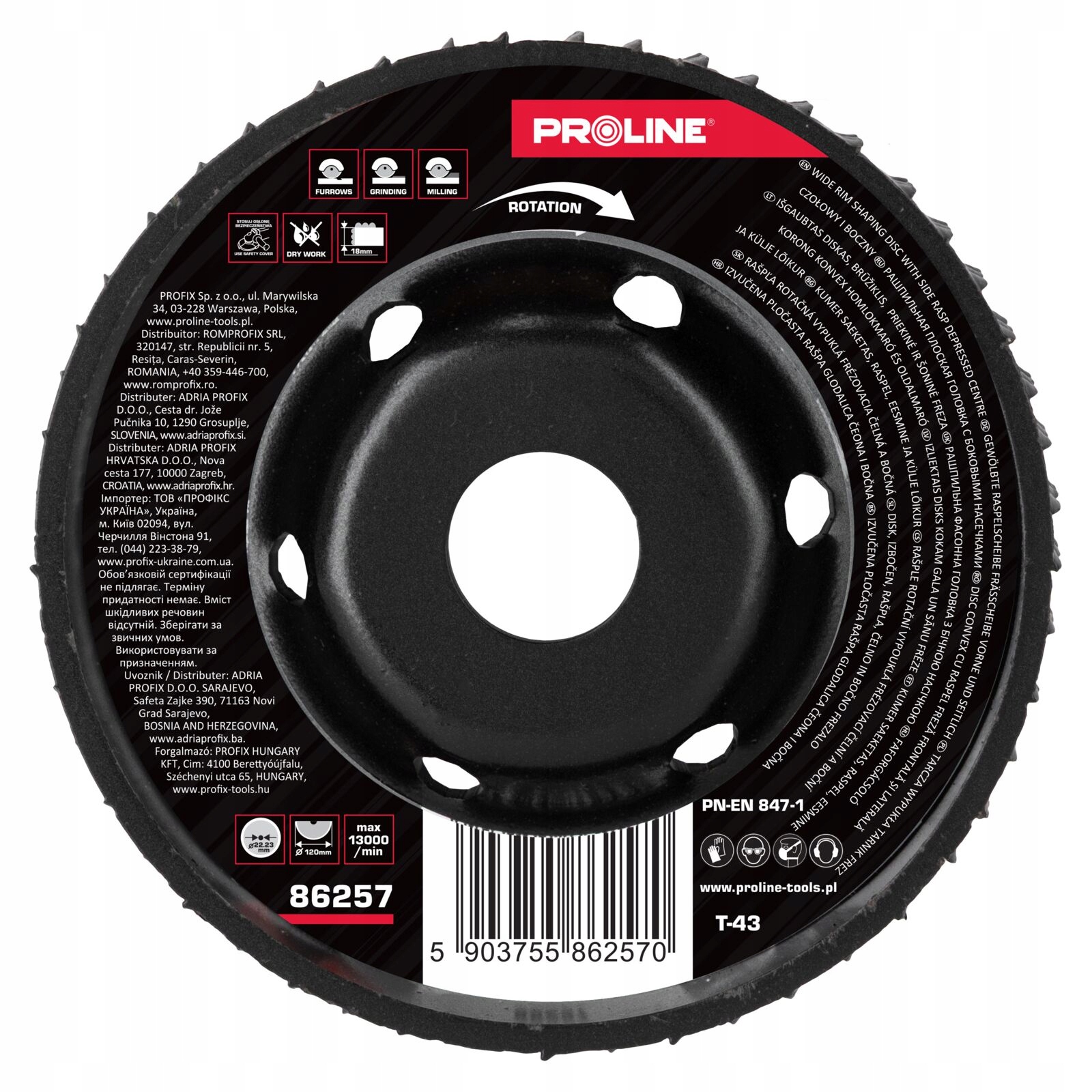 Konvexní Kotouč. Kotouč, Silné Zuby, Čelní Fréza, Boční Průměr 120 MM Proline