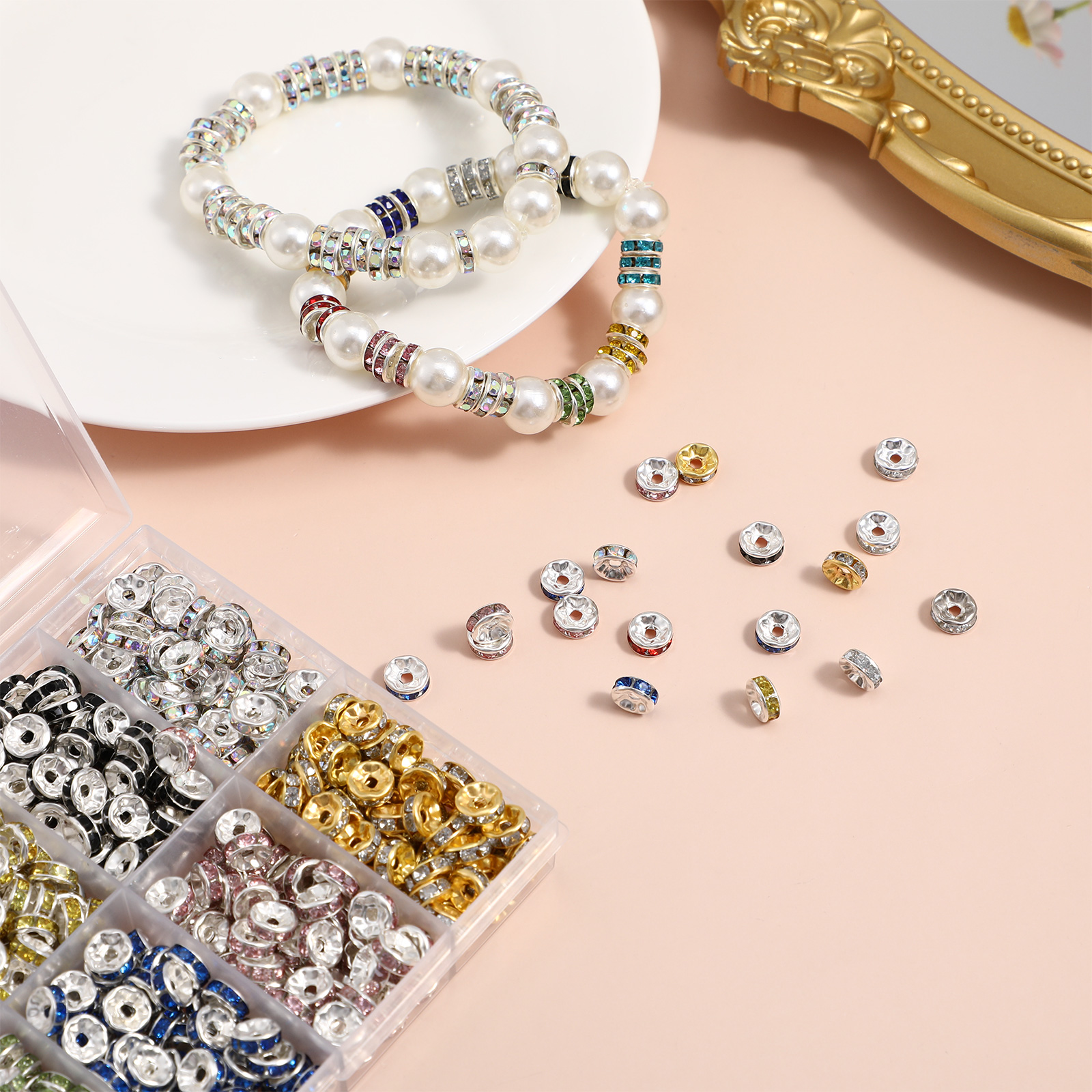 KOLOROWE KORALIKI DYSTANSOWE ZE SPLOTEM Rhinestone DO DEKORACJI BIŻUTERII Rodzaj Klasyczne