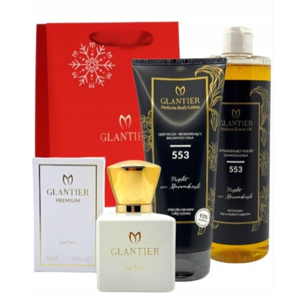 Glantier Sada pro ni 553: Parfém Premium_Olej_Balsam_Taška Xmas