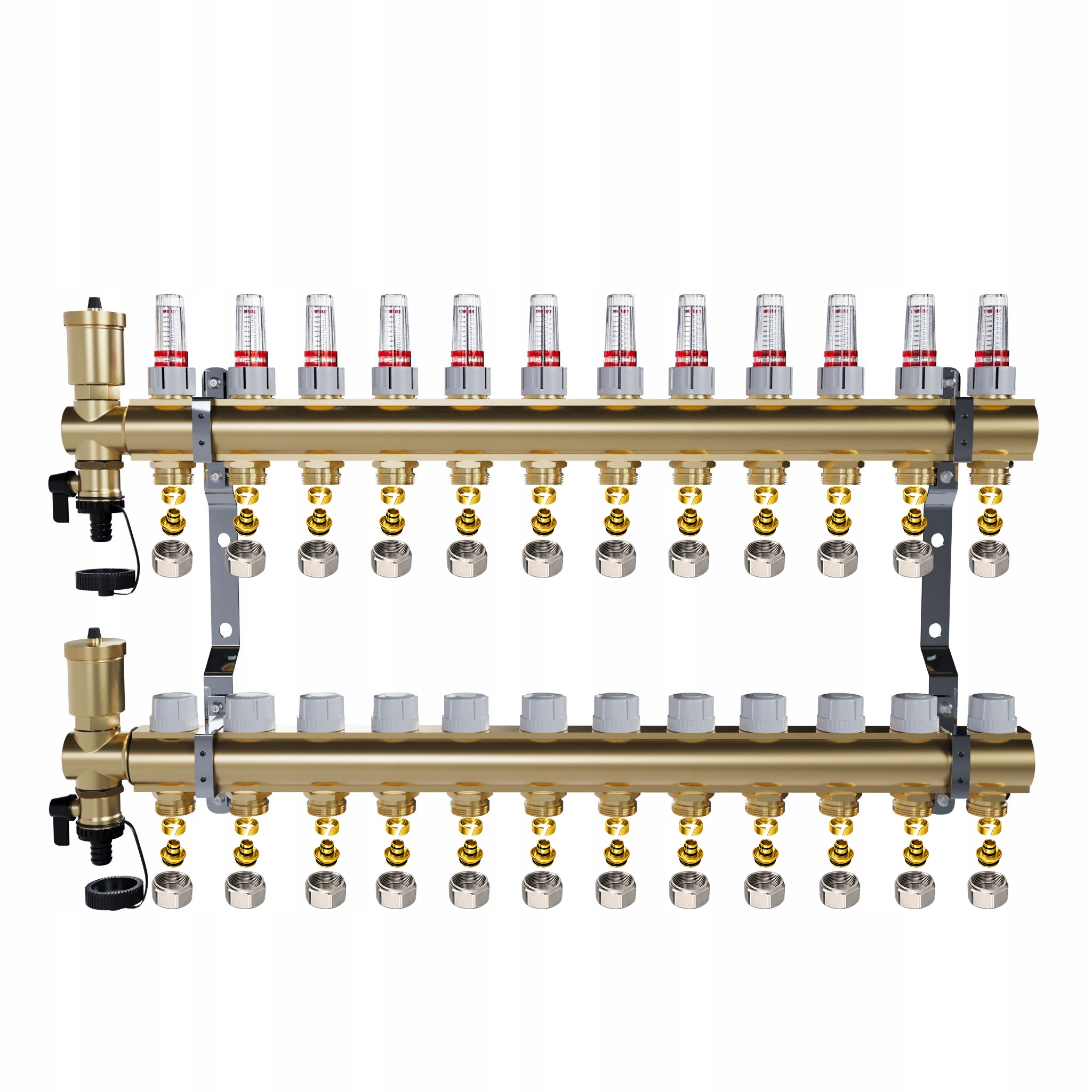 Mosadzný rozdeľovač podlahy 12 okruhov pre podlahové vykurovanie Pex