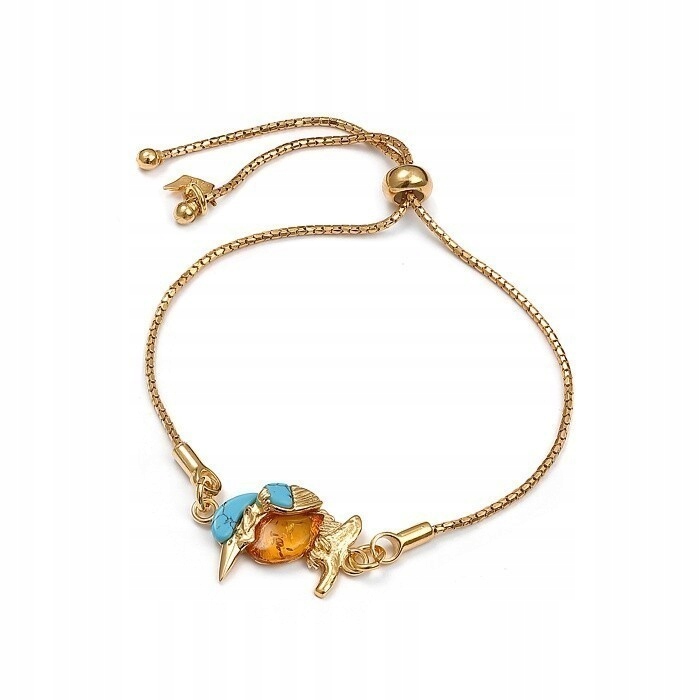 Zlatý Náramek S Tyrkysem A Jantarem Pták Zimorodek Stříbro Pozlacený
