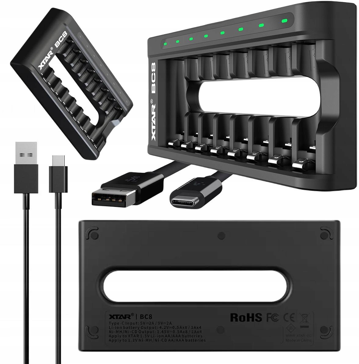 Nabíječka pro válcové akumulátory Li-ion 1,5V Ni-MH Aa Aaa Xtar BC8