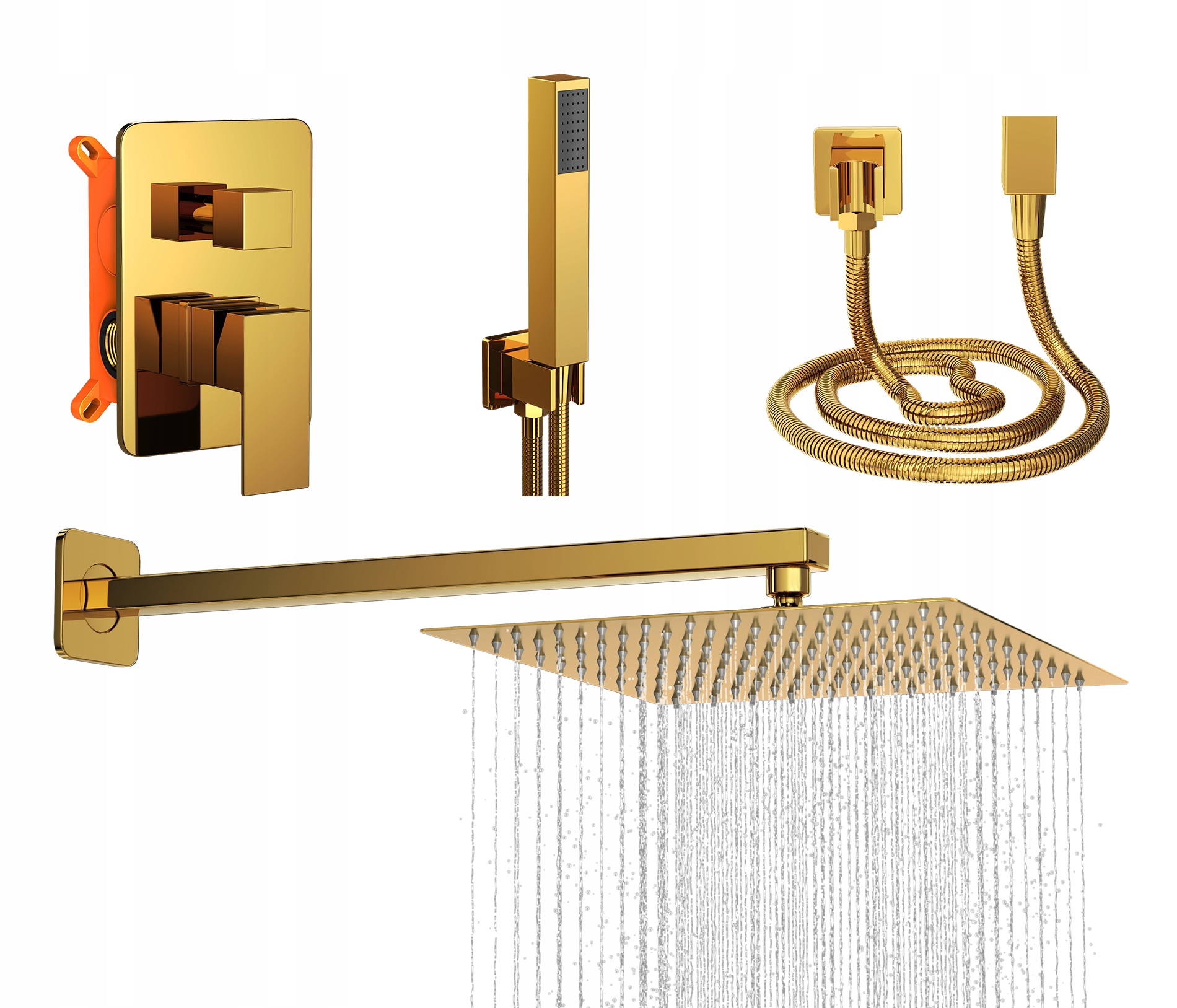 Podomietková Súprava Zlatá Sprchová Batéria S Dažďovou Hlavicou Do Kúpeľne Paje