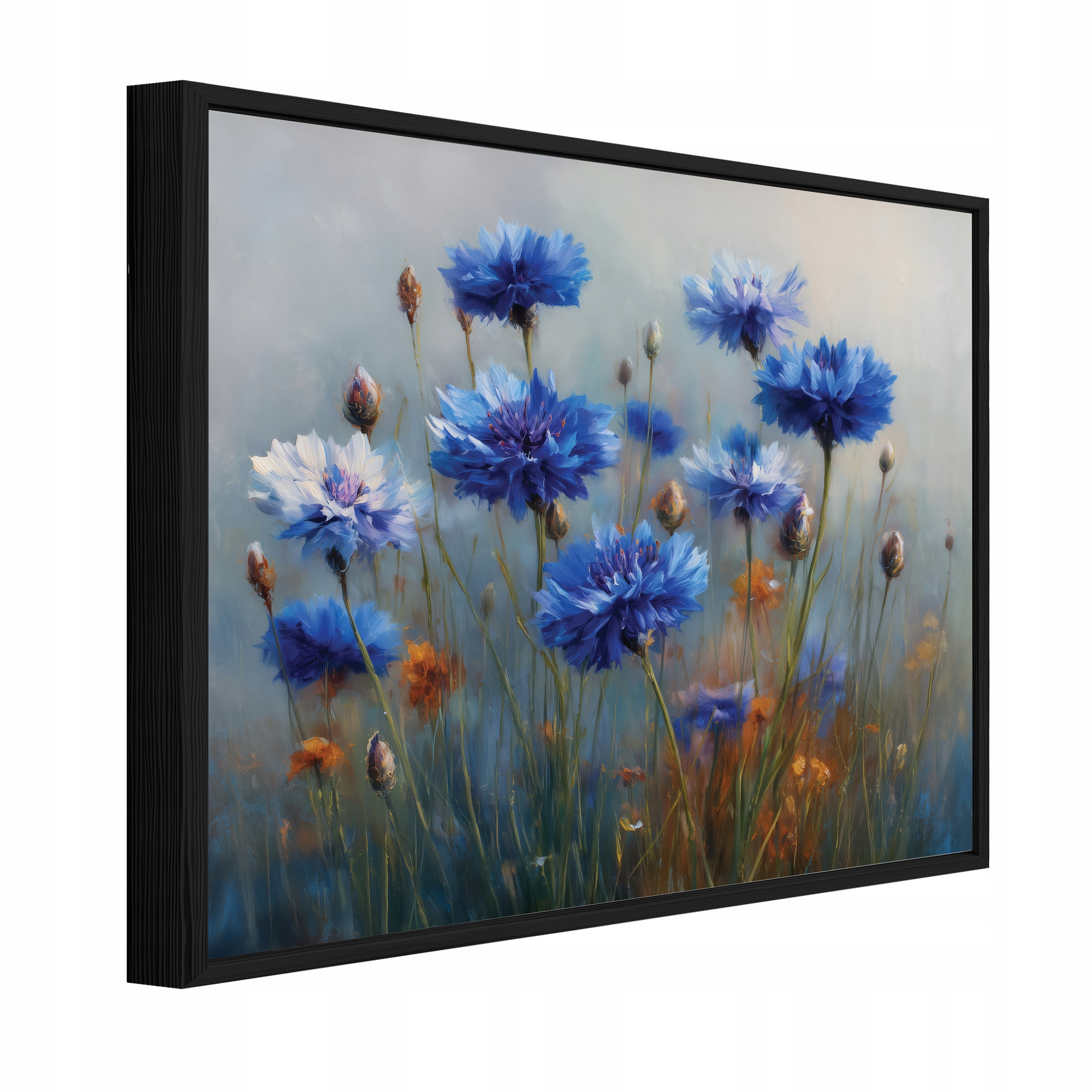 Obraz V Černém Rámu Na Plátně Modré Květiny Obývací Pokoj Ložnice 90x60