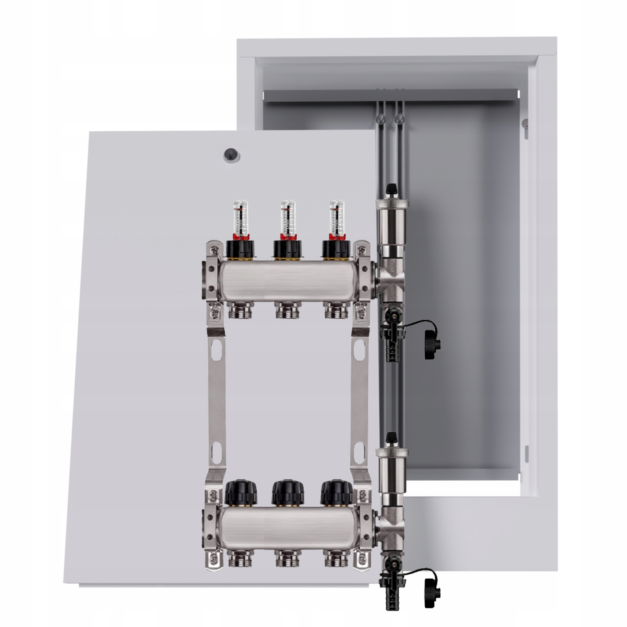 Nerezový rozdělovač pro podlahovku 3 okruhy s nástěnnou schránkou