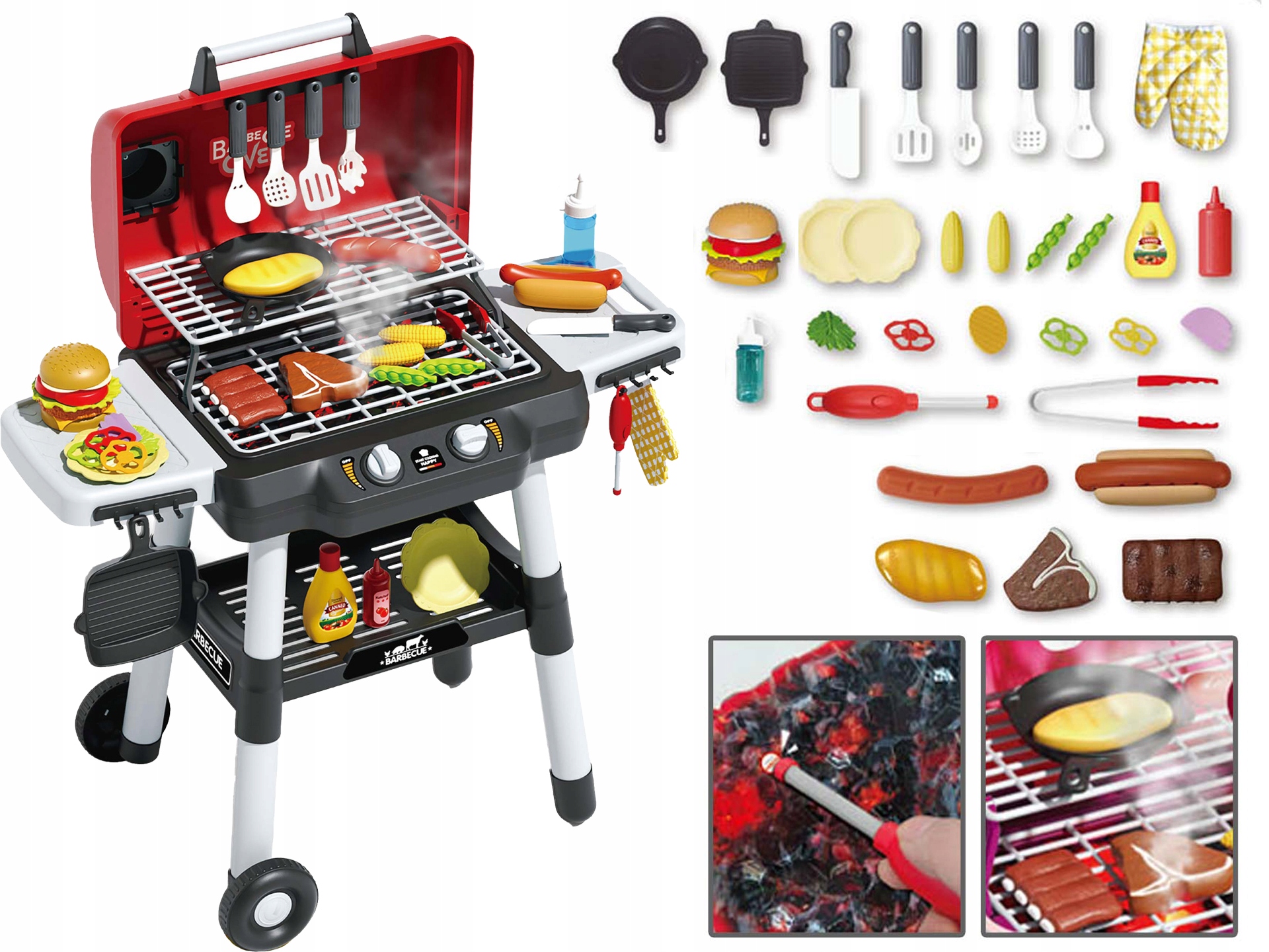 Grill Ogrodowy Dla Dzieci Barbecue z Funkcją Żaru i Dymu Akcesoria 31 el.