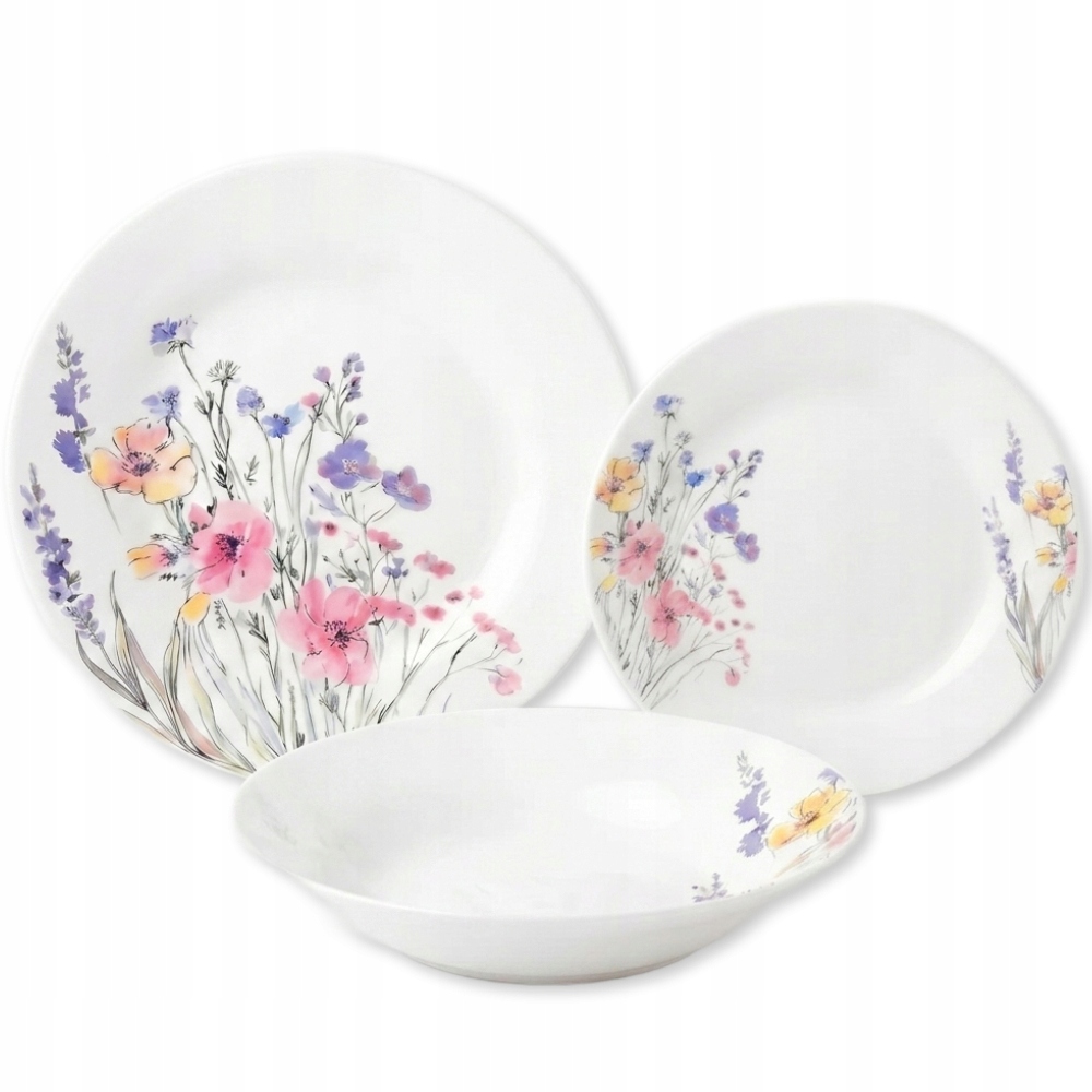 Komplet Porcelánový Set Jídelní Servis Talíře 18el 6 Osob vzor Květiny