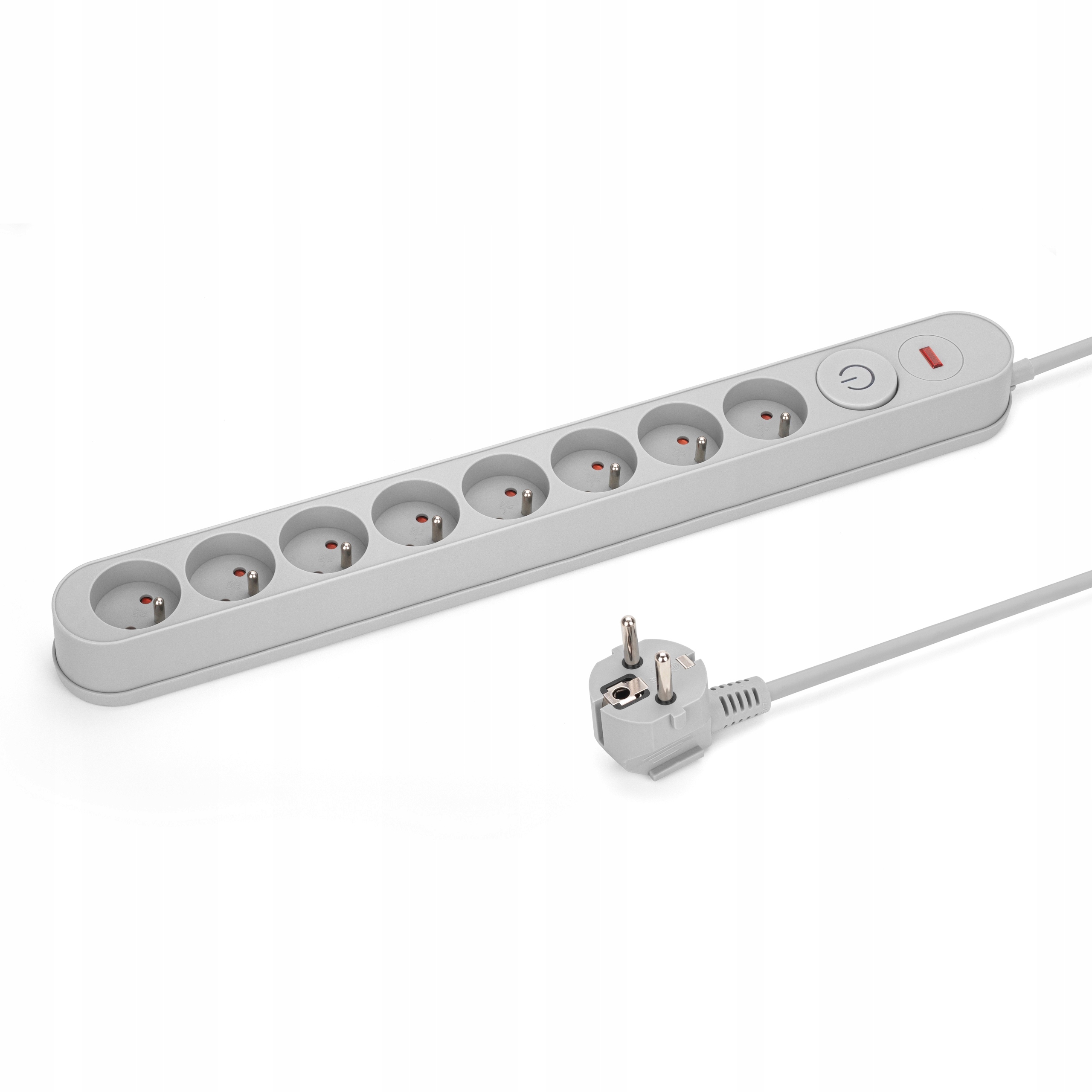 LISTWA ZASILAJĄCA PRZEPIĘCIOWA PRZECIWPRZEPIĘCIOWA 8 GNIAZD 1,5m SZARA