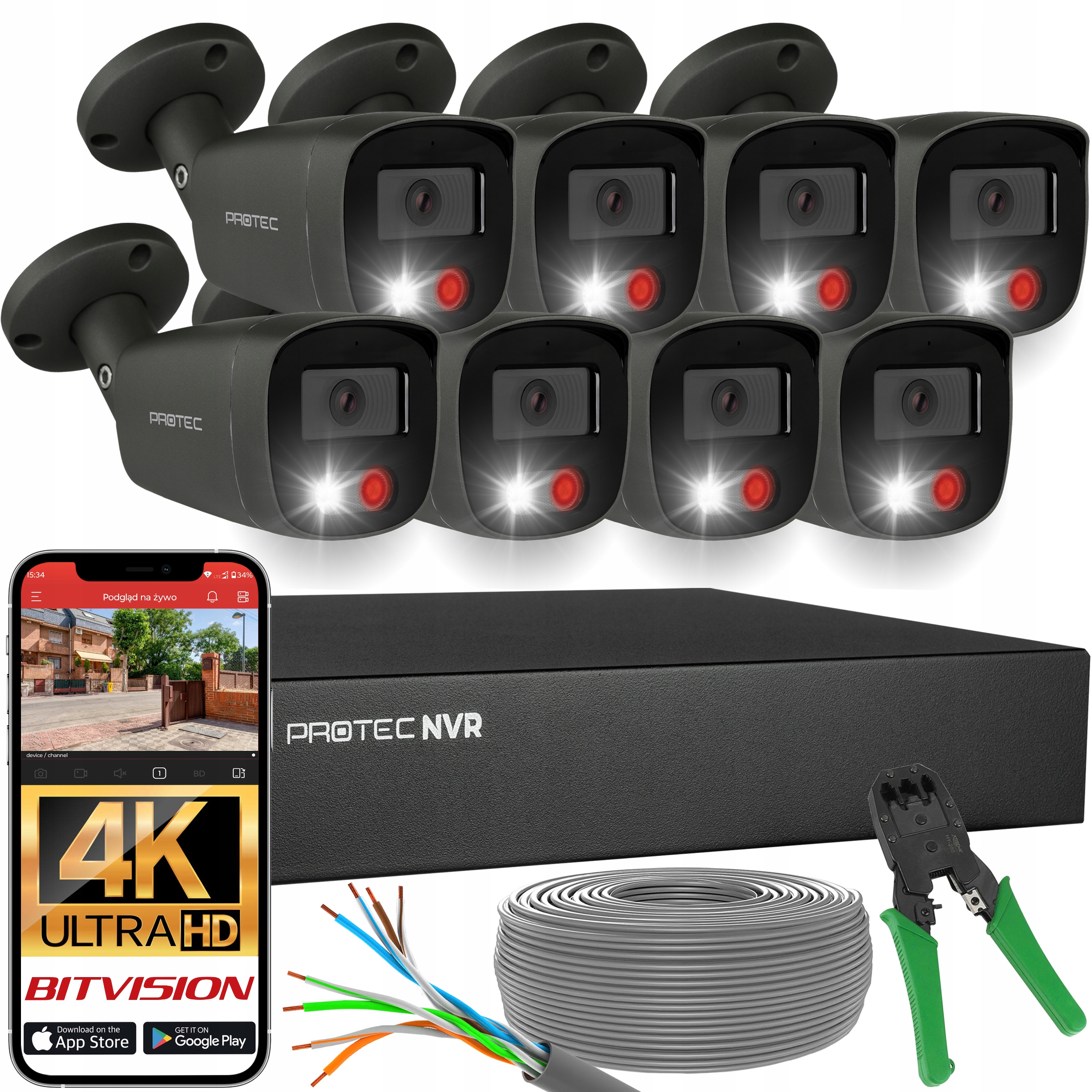 Sada pro monitorování 8 kamer Uhd 4K grafitové Ip PoE inteligentní detekce