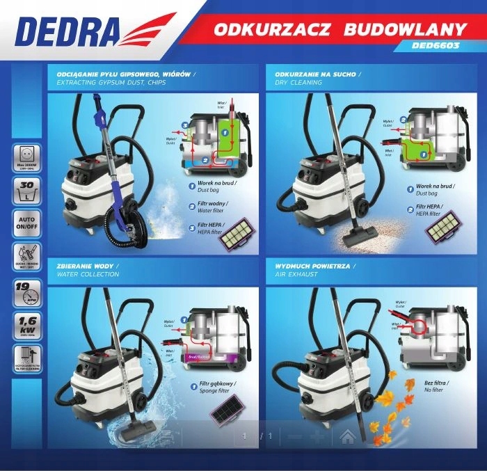 ODKURZACZ PRZEMYSŁOWY BUDOWLANY DO GIPSU OTRZĄSACZ Marka Dedra