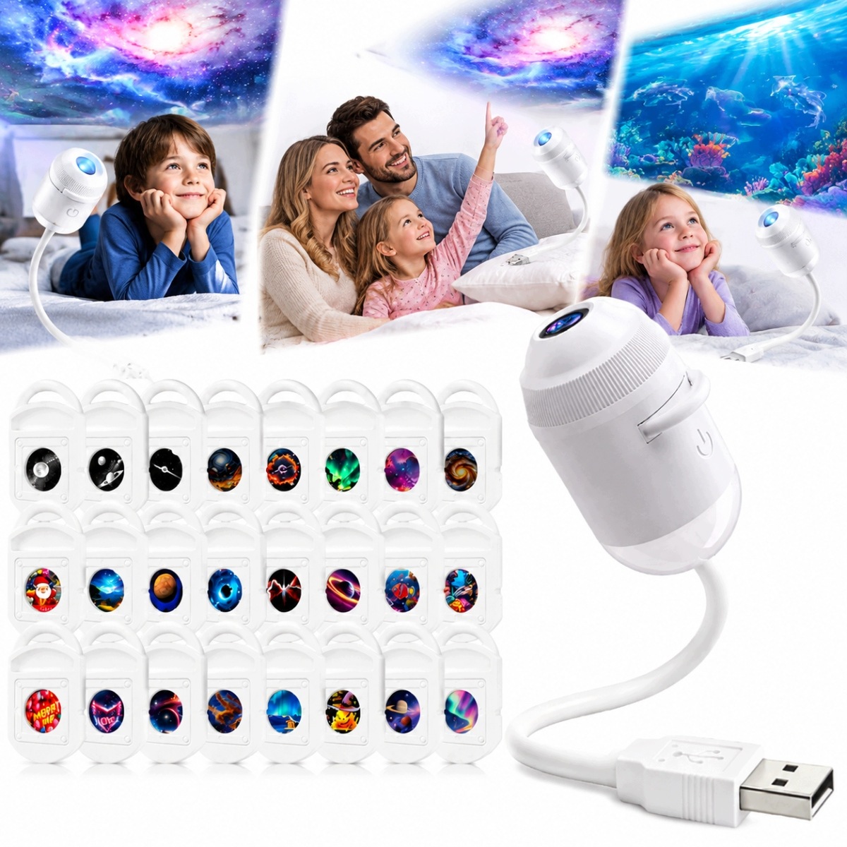 Projektor Galaktyka Hologram Nocna Lampa Dotyk Usb 24 Slajdy Dla Dzieci