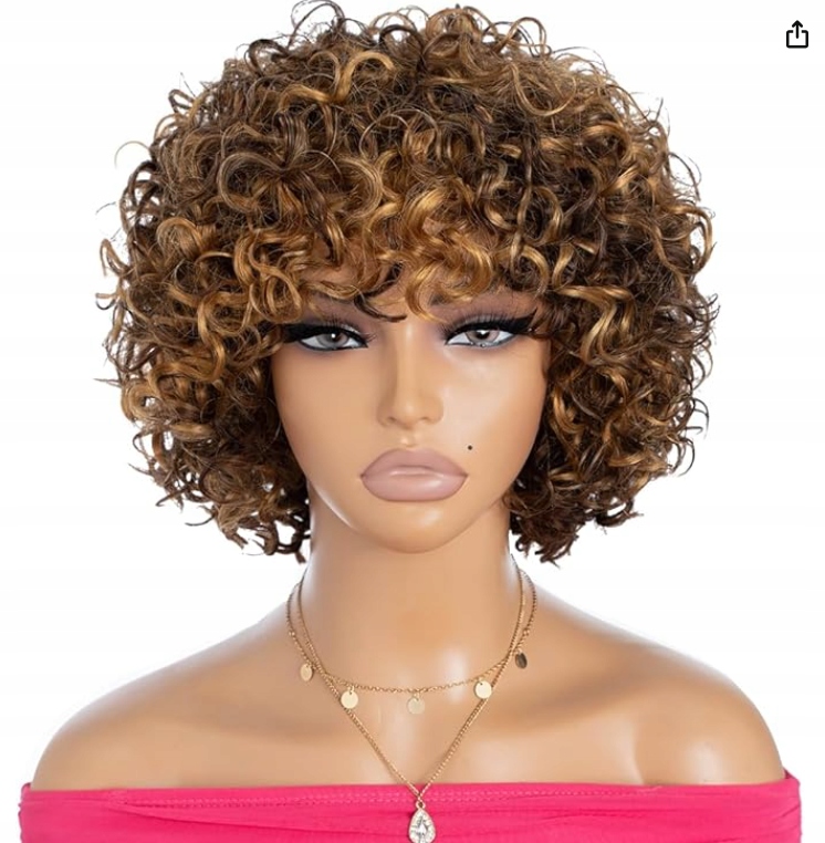 Peruka Rebecca Fashion Włosy Ludzkie Brazylijskie Kręcone Brązowe-Blond 20c