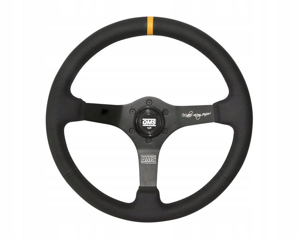 Športový volant Qms kožený 350 mm 90 mm